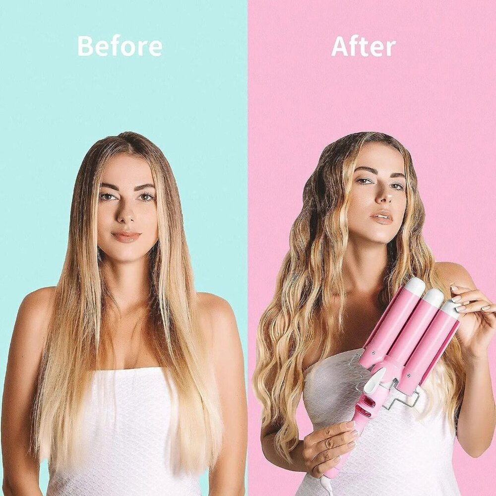 Wave Ceramic Triple Barrel Curling Iron Wand with LCD Display - Picture 3 of 6